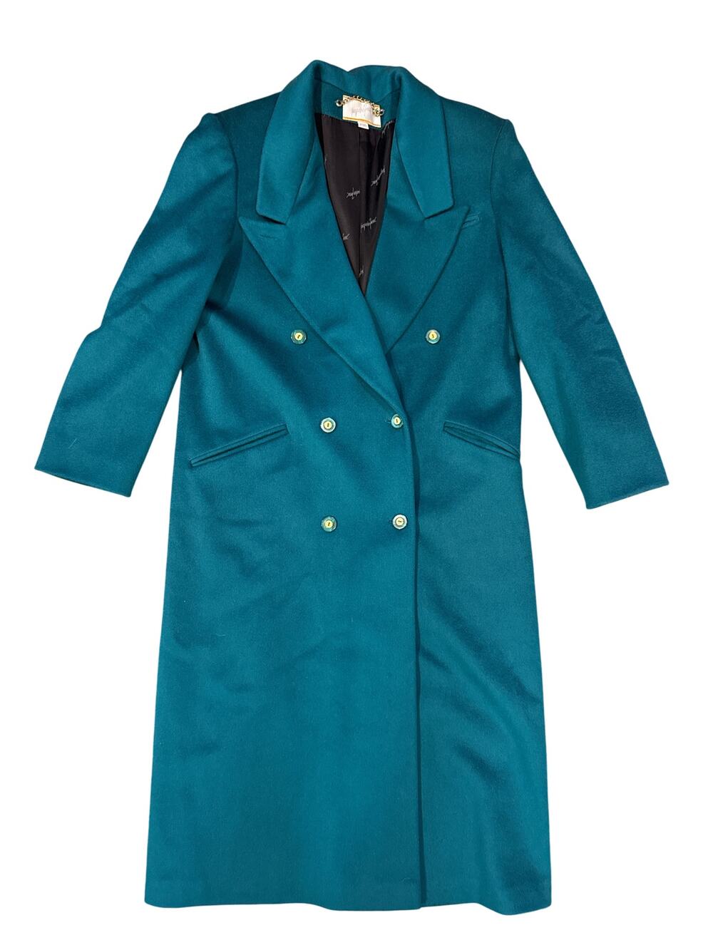 Vintage 80s Jacqueline Ferrar Teal 100% Wool Long Coat Made USA Size 8/10